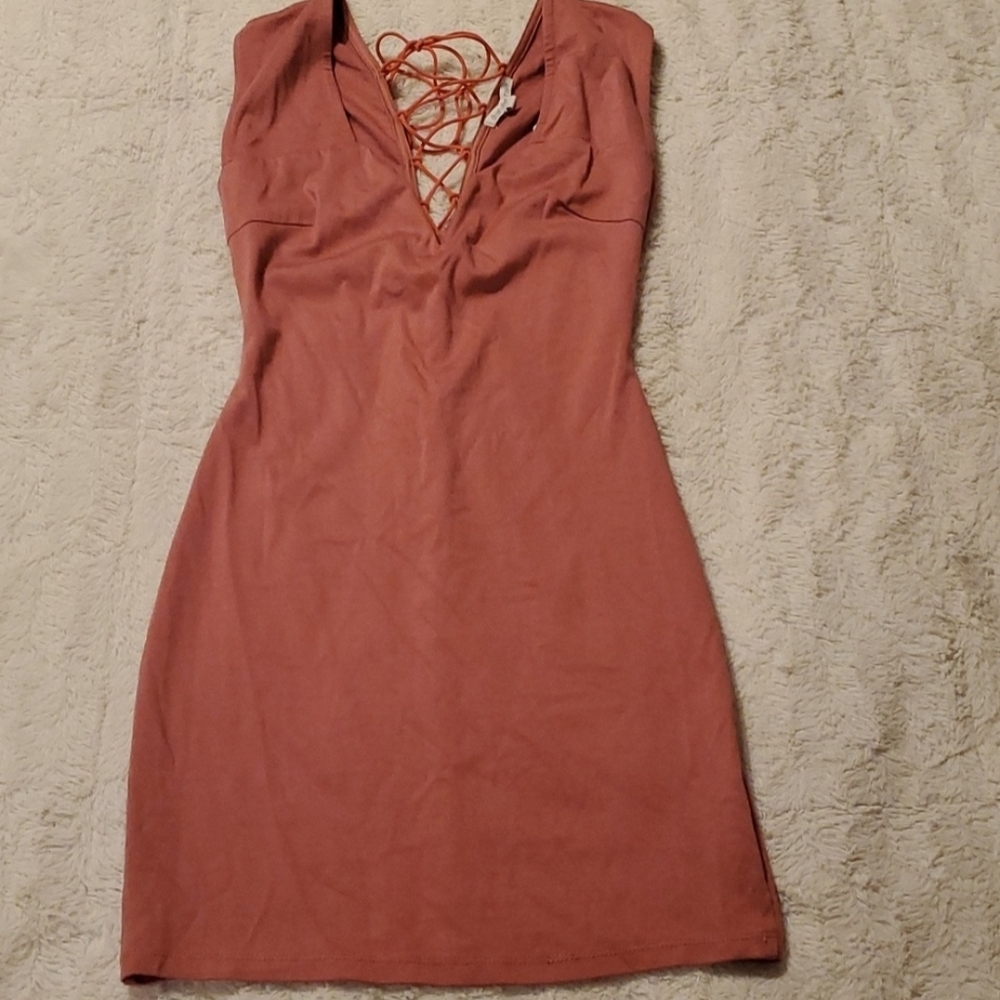 Charlotte Russe Pink and Orange Sheath Dress Plunge Neckline Sleeveless